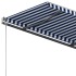 Toldo retráctil automático con postes azul y blanco 3,5x2,5