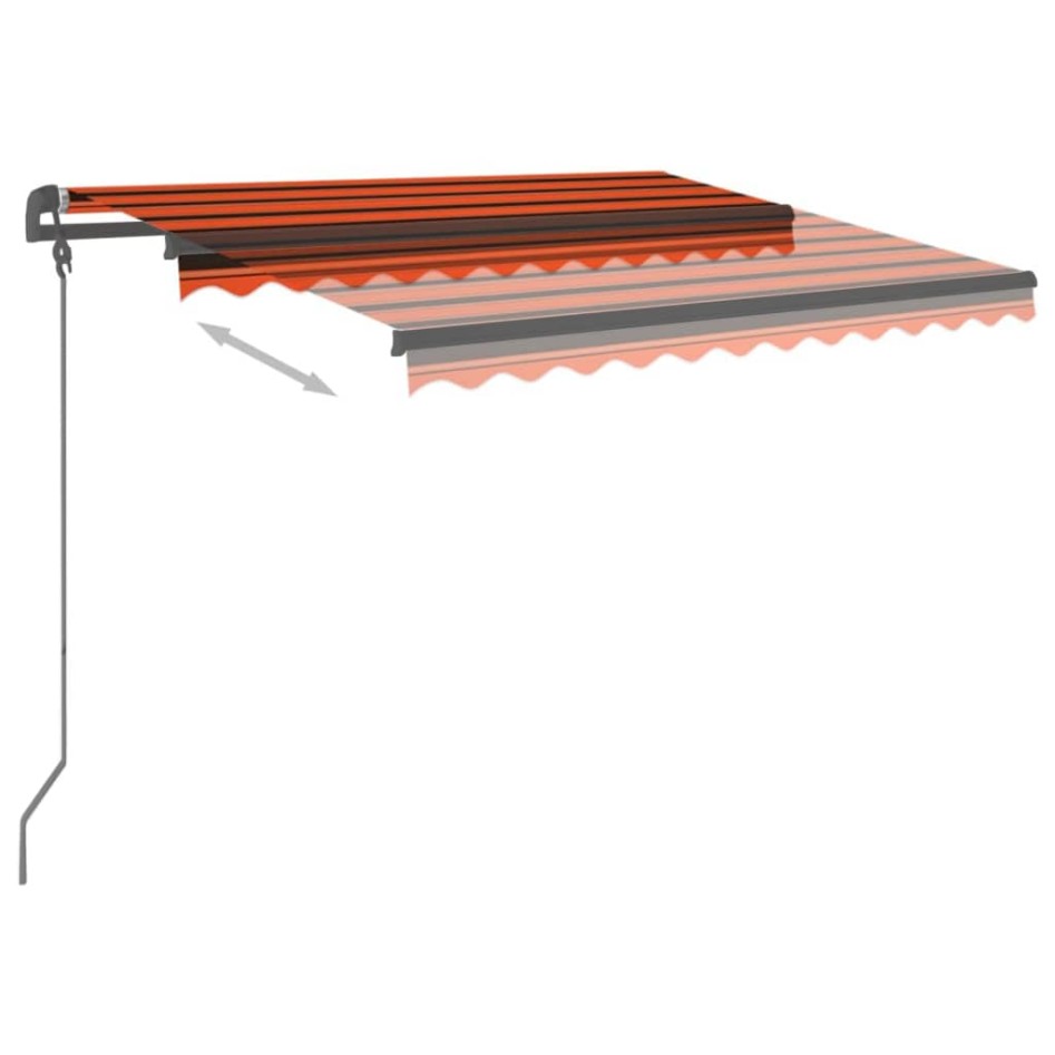 Toldo retráctil automático con postes naranja y marrón