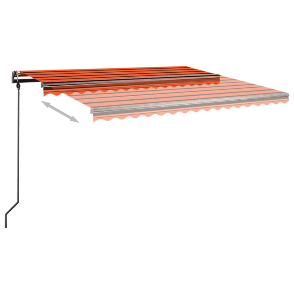 Toldo automático retráctil con postes naranja y marrón 4,5x3