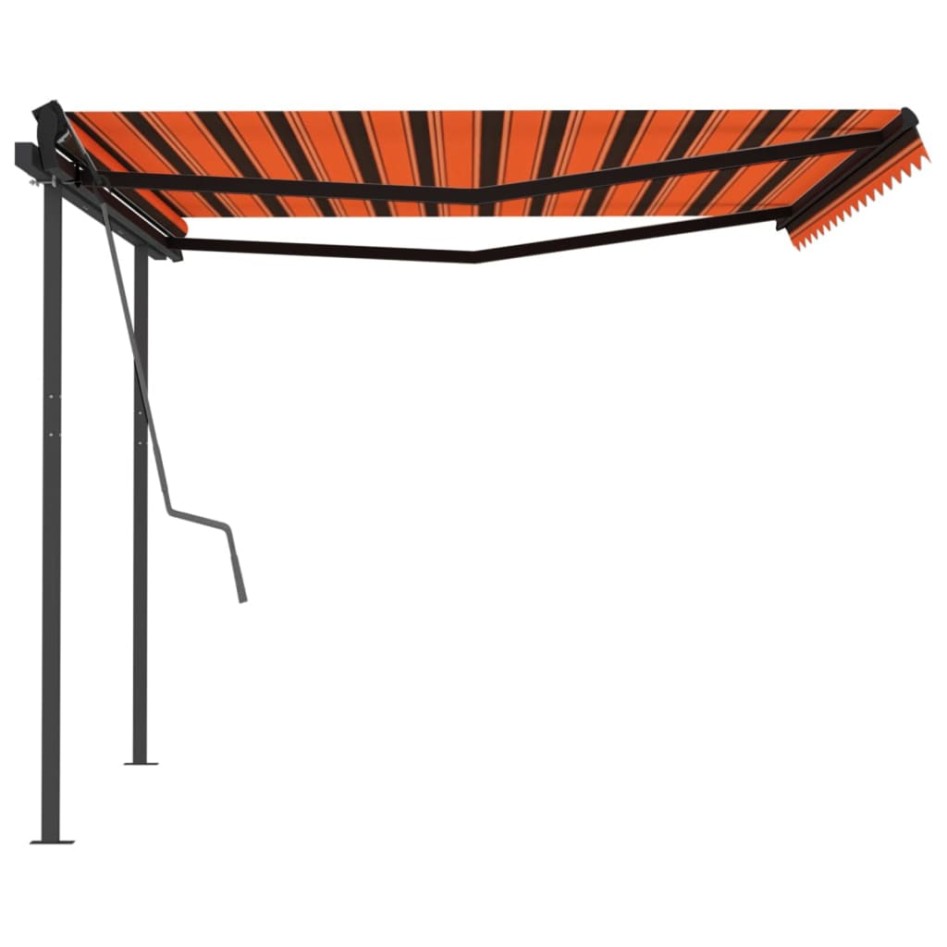 Toldo automático retráctil con postes naranja y marrón 4,5x3