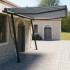 Toldo automático retráctil con postes azul y blanco 4,5x3