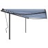 Toldo automático retráctil con postes azul y blanco 4,5x3