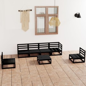 Juego de muebles de jardín 7 piezas negro madera maciza de