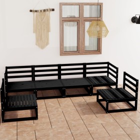 Juego de muebles de jardín 6 piezas negro madera maciza de