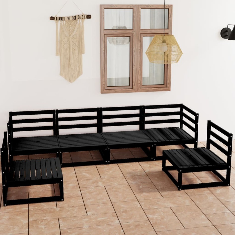 Juego de muebles de jardín 6 piezas negro madera maciza de