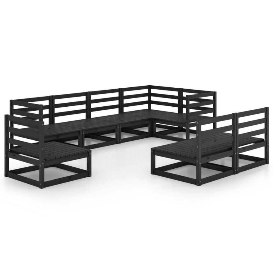 Juego de muebles de jardín 8 piezas negro madera maciza