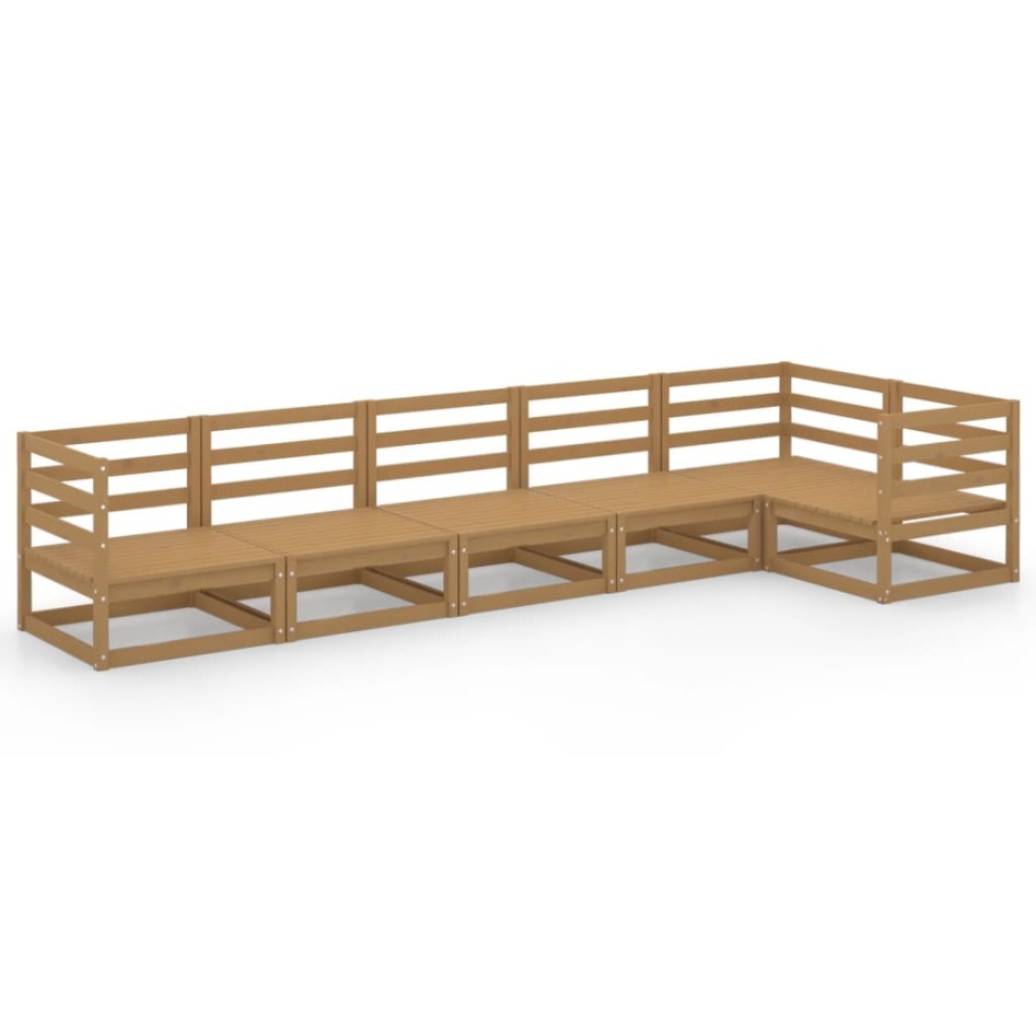 Muebles de jardín 6 piezas marrón miel madera maciza de