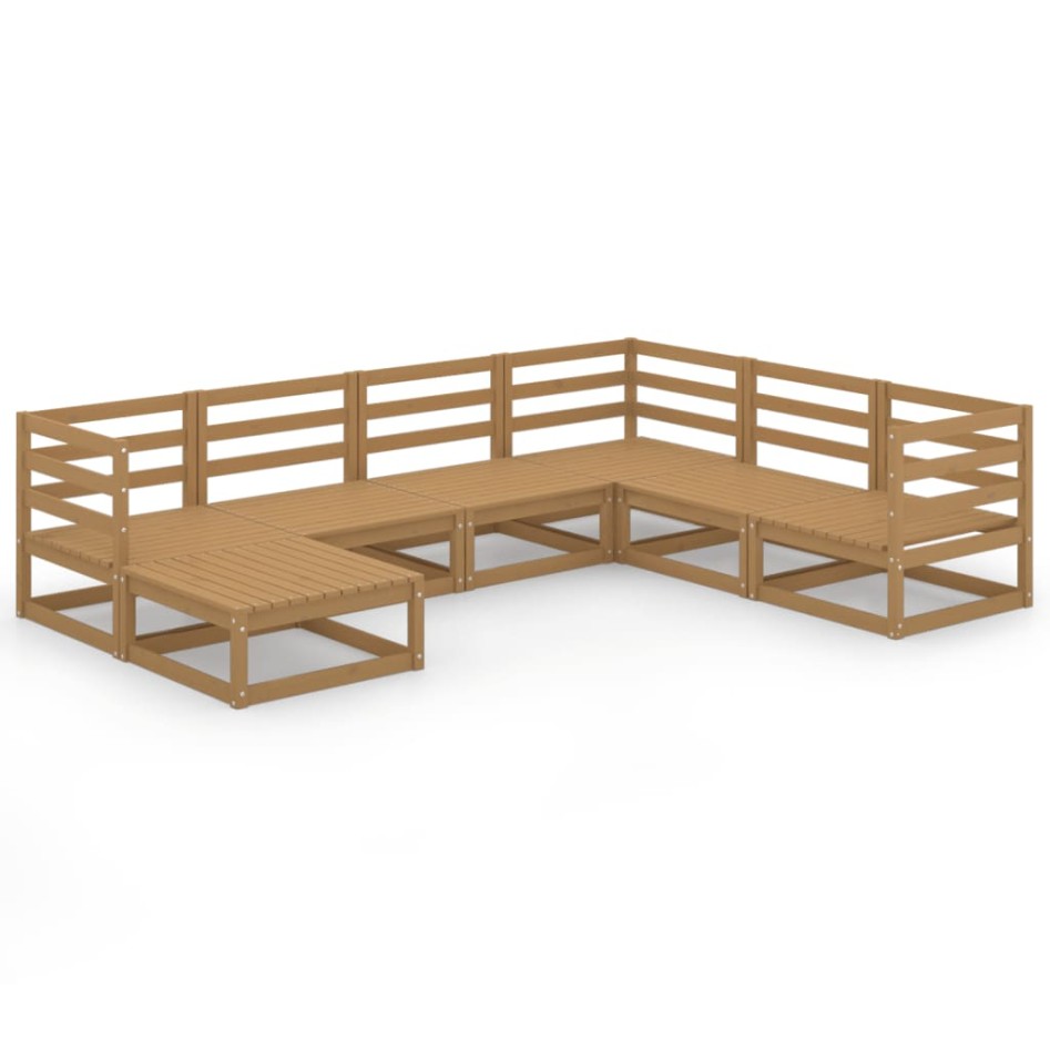 Muebles de jardín 7 piezas marrón miel madera maciza de