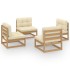 Muebles de jardín 4 piezas con cojines de madera de pino