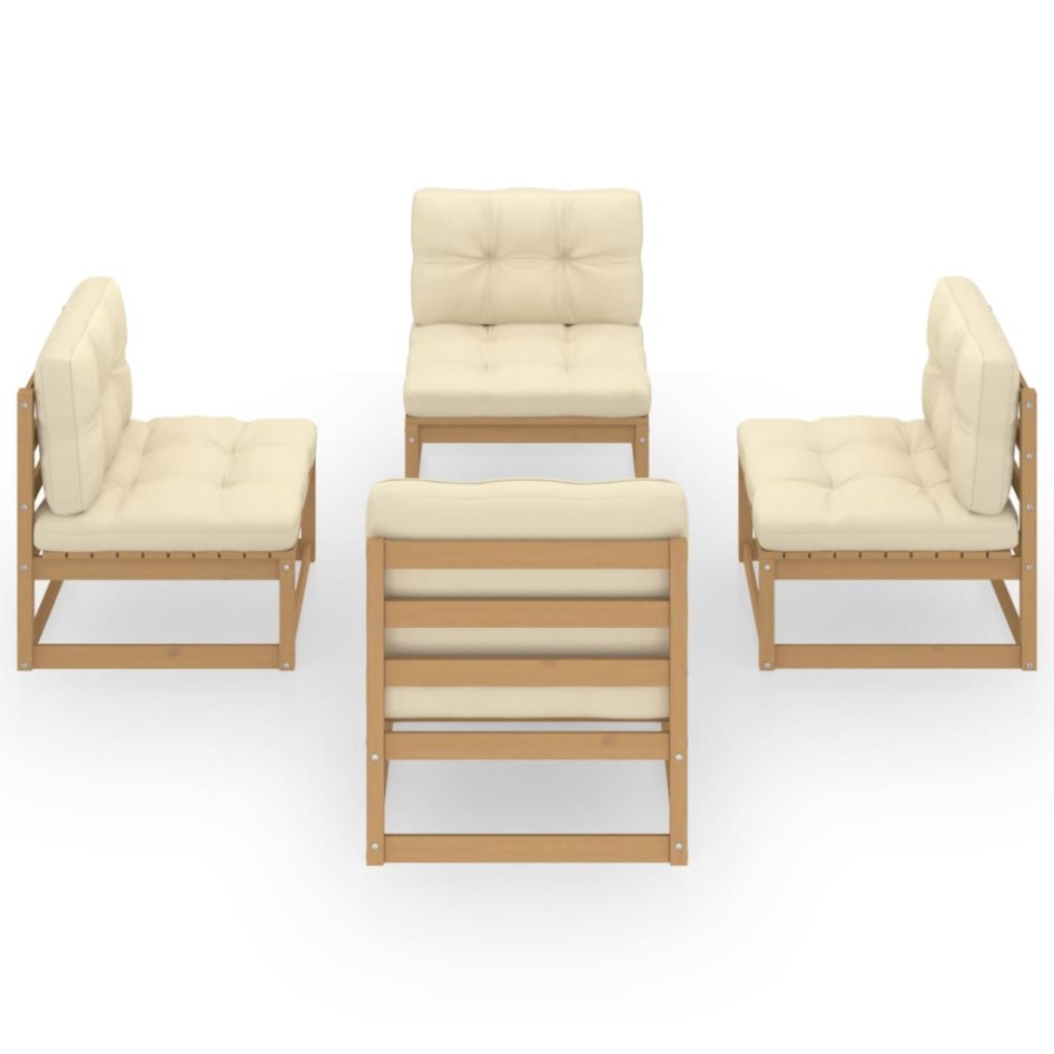 Muebles de jardín 4 piezas con cojines de madera de pino