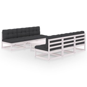 Juego de muebles de jardín 7 pzas y cojines madera pino