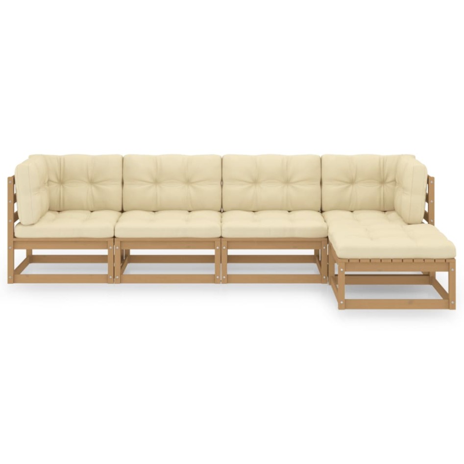 Juego de muebles de jardín 5 pzas y cojines madera pino