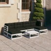 Set muebles jardín 7 pzas con cojines madera maciza pino blanco