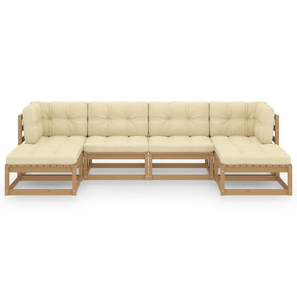 Set de muebles de jardín 6 pzs cojines madera pino marrón