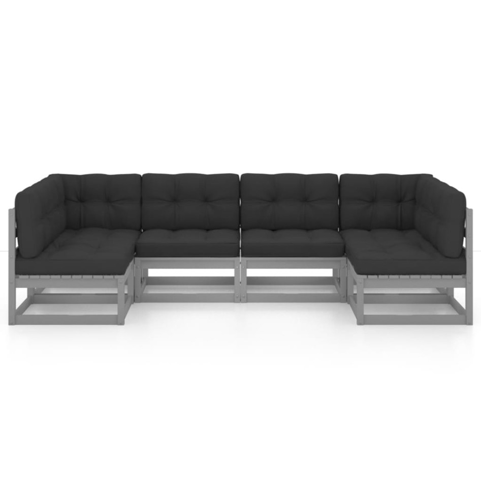 Set de muebles de jardín 6 pzas con cojines madera pino