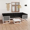 Set muebles jardín 7 pzas con cojines madera maciza pino blanco