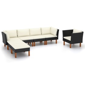 Set muebles de jardín 7 pzas ratán sintético eucalipto
