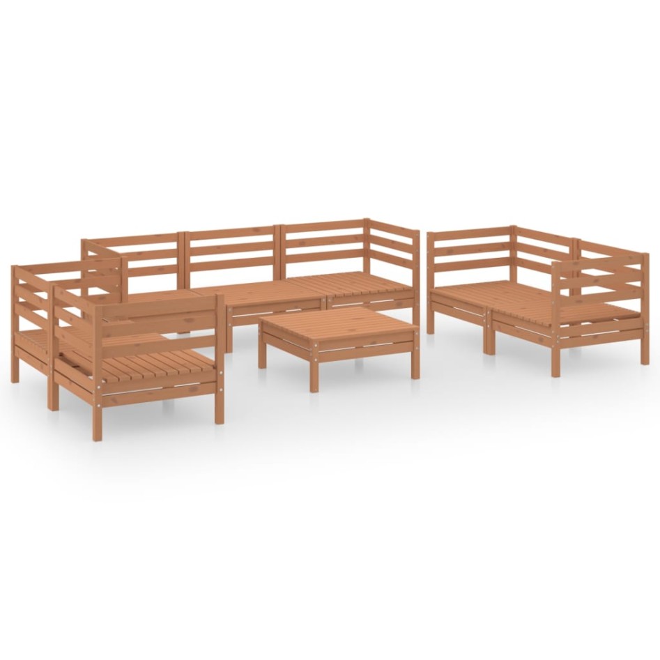 Juego muebles de jardín 8 pzas madera maciza pino marrón