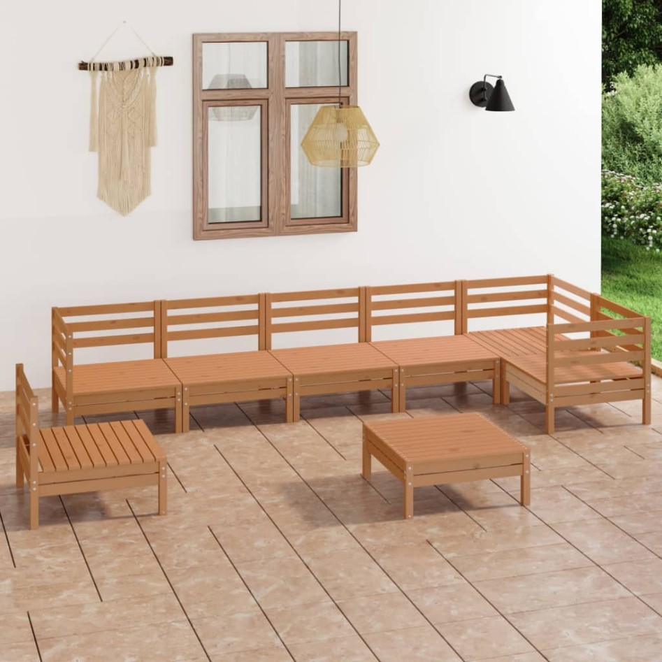 Juego muebles de jardín 8 pzas madera pino maciza marrón