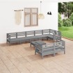 Juego de muebles de jardín 9 piezas madera maciza de pino gris