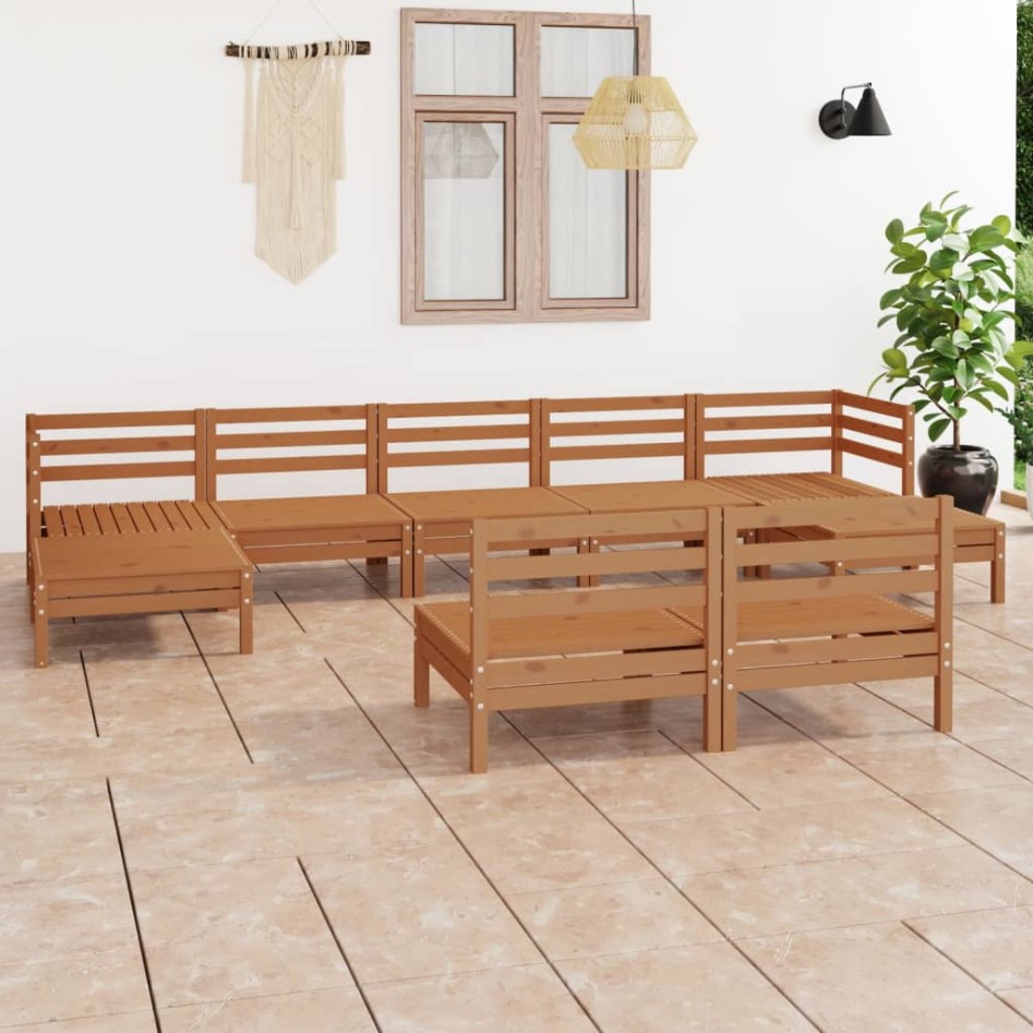 Set de muebles de jardín 9 pzas madera maciza pino marrón