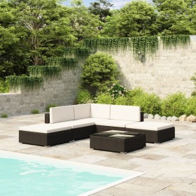 Set muebles de jardín 6 piezas y cojines ratán sintético