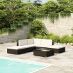 Set muebles de jardín 6 piezas y cojines ratán sintético negro