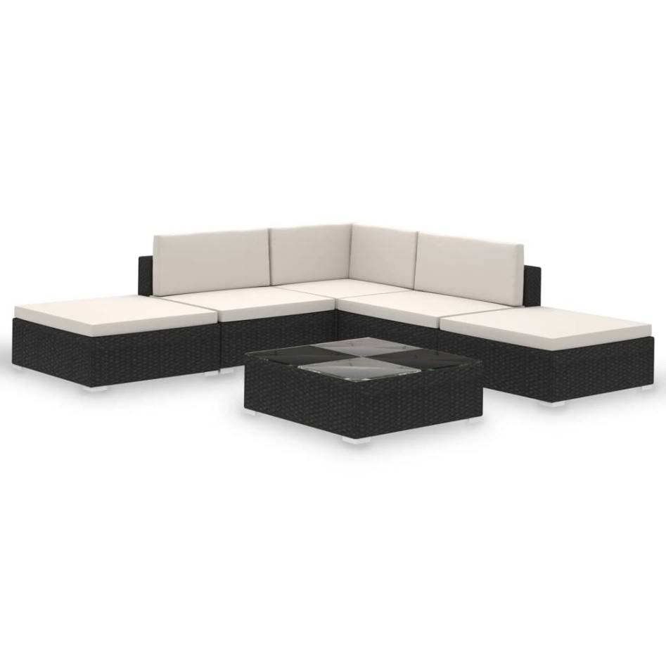 Set muebles de jardín 6 piezas y cojines ratán sintético