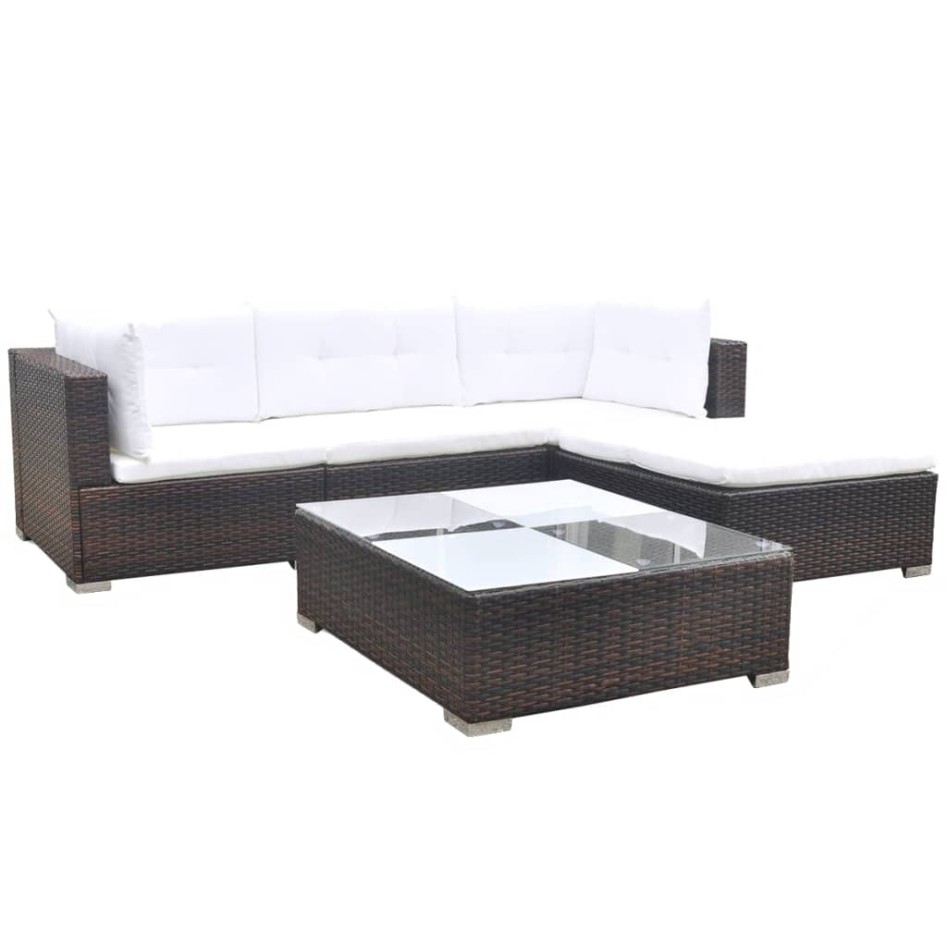 Set muebles de jardín 5 piezas y cojines ratán sintético