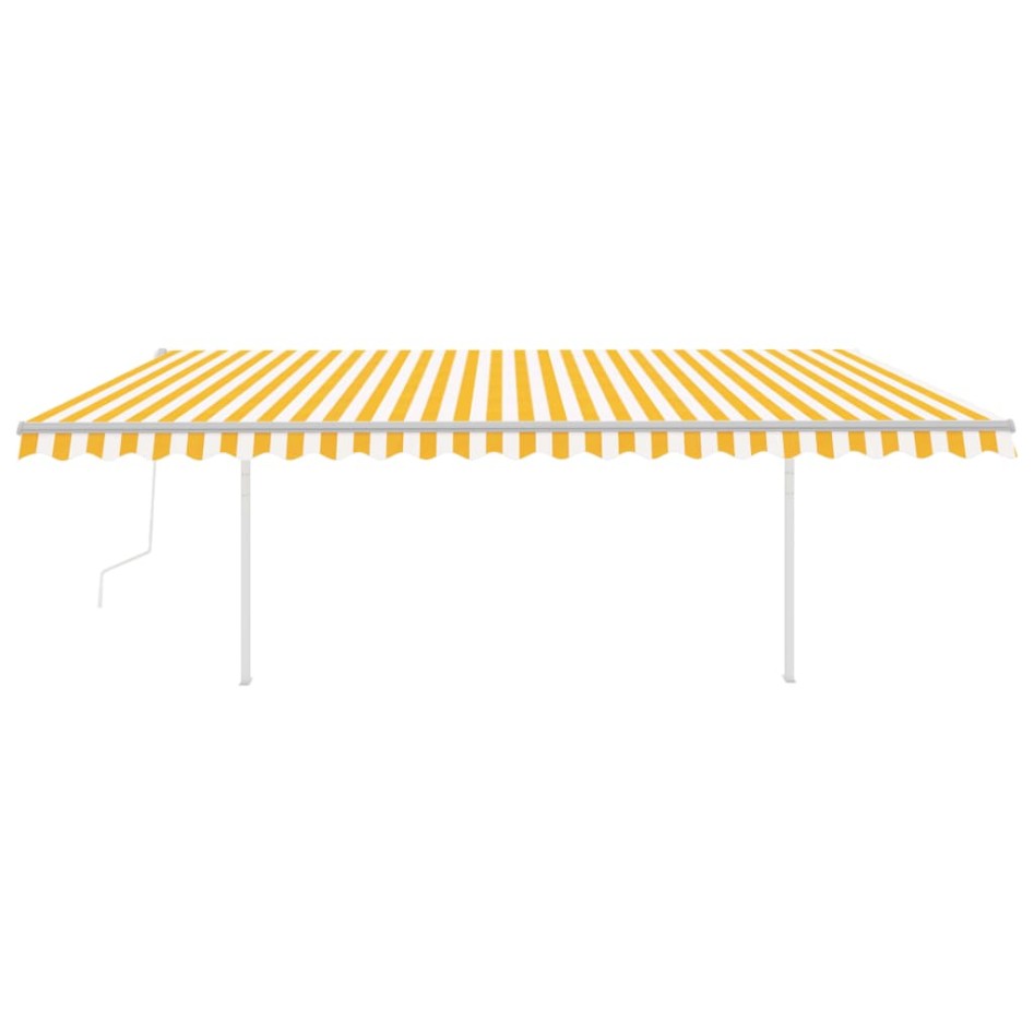 Toldo retráctil automático con postes amarillo y blanco 5x3,5