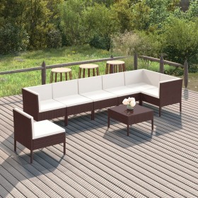 Set muebles de jardín 8 pzas y cojines ratán sintético