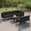 Set de muebles de jardín 8 pzas y cojines ratán sintético negro