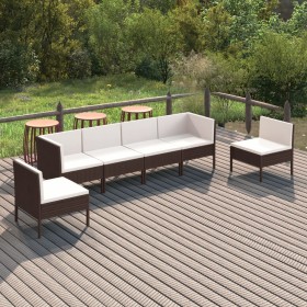 Set muebles de jardín 6 pzas y cojines ratán sintético