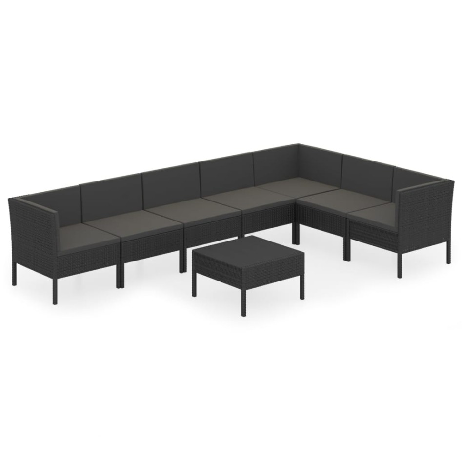 Set de muebles de jardín 8 pzas y cojines ratán sintético