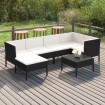 Set muebles de jardín 7 pzas y cojines ratán sintético negro