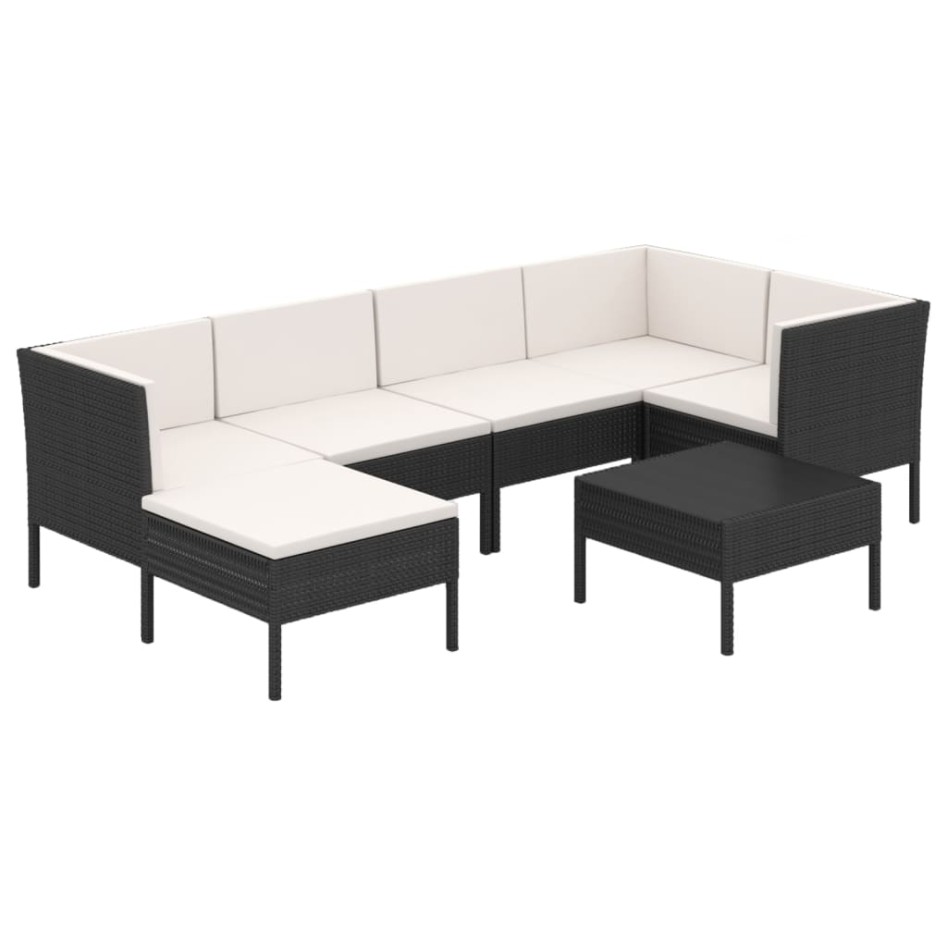 Set muebles de jardín 7 pzas y cojines ratán sintético