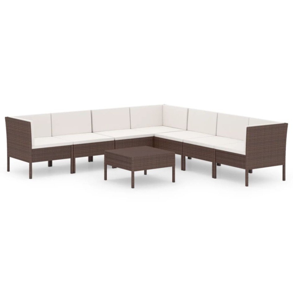 Set muebles de jardín 8 pzas y cojines ratán sintético