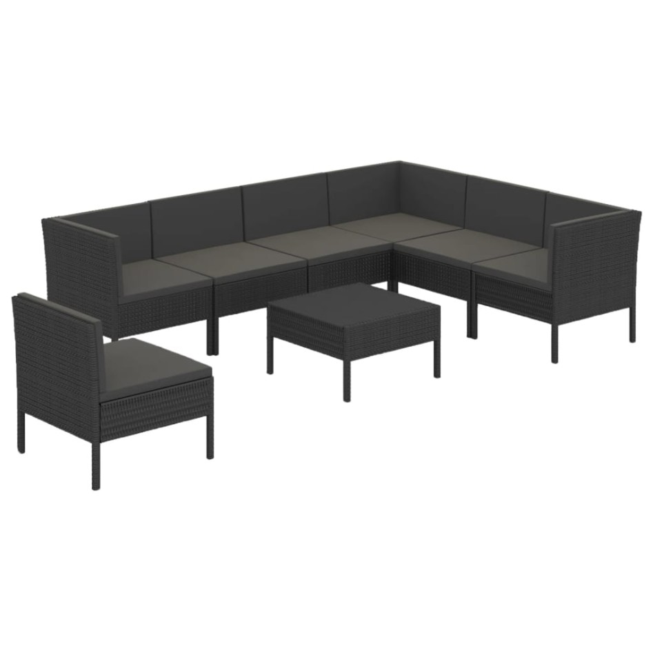 Set de muebles de jardín 8 pzas y cojines ratán sintético