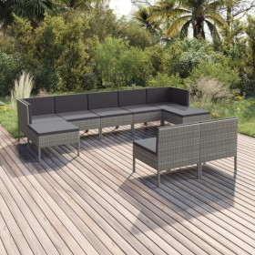 Set de muebles de jardín 9 pzas y cojines ratán sintético