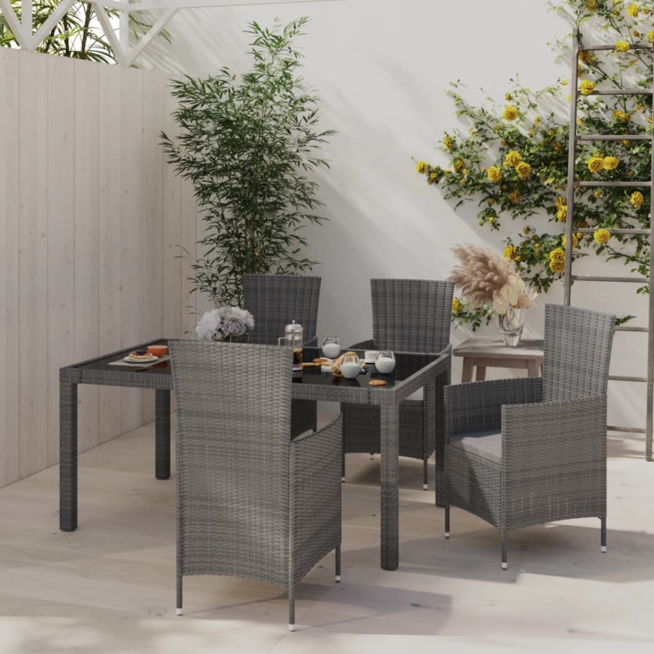 Set de comedor de jardín 5 pzas y cojines ratán sintético