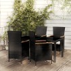 Juego de comedor de jardín 5 piezas con cojines ratán PE negro