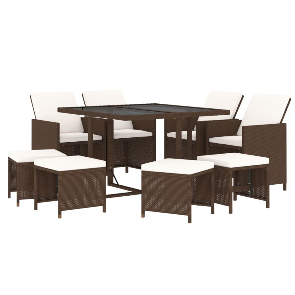 Set de comedor jardín 9 pzas y cojines ratán sintético