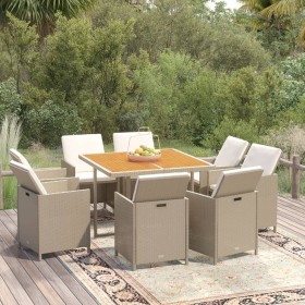 Set comedor de jardín 9 pzas con cojines ratán sintético