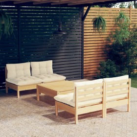 Muebles de jardín 5 piezas cojines madera de pino