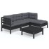 Muebles de jardín 5 pzas con cojines negro madera de