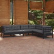 Muebles de jardín 6 pzas y cojines negro madera maciza de pino