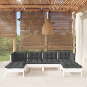 Muebles de jardín 6 pzas con cojines blanco madera de