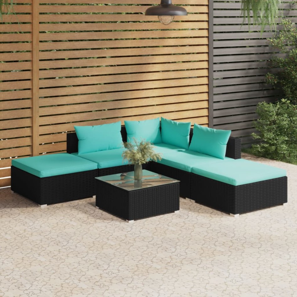 Set de muebles de jardín 6 pzas y cojines ratán sintético