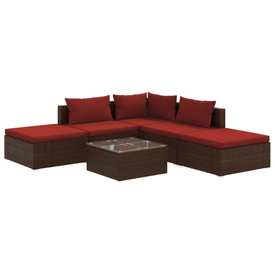 Set muebles de jardín 6 piezas y cojines ratán sintético