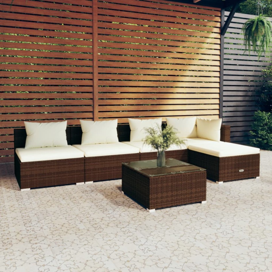 Set muebles de jardín 6 piezas y cojines ratán sintético